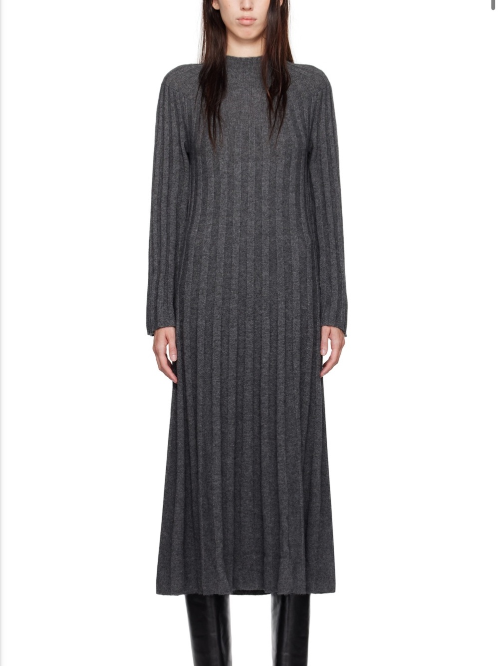 Loulou Studio Irma Charcoal Ribbed Cashmere Wool Crewneck Long-Sleeve Maxi Dress